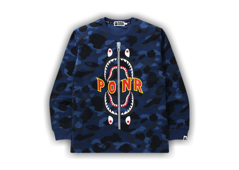 BAPE Color Camo Shark Long Sleeve Tee Navy